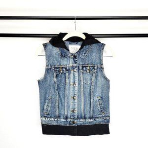 Thread & Supply JKV7850 Women's Denim Vest w/ Black Hood & Hem Size Small